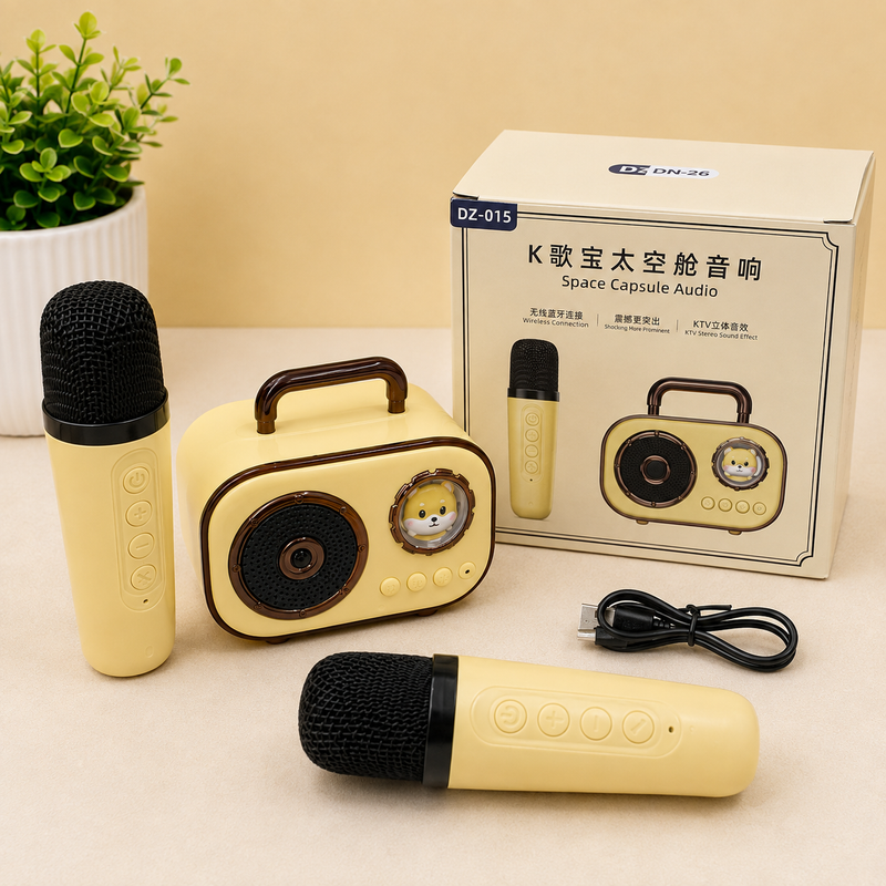Space Capsule Portable Karaoke Speaker with Wireless Microphones.