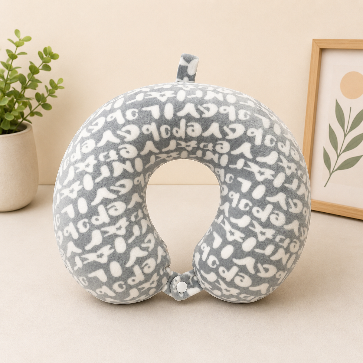 Grey Pattern Plush Travel Neck Pillow