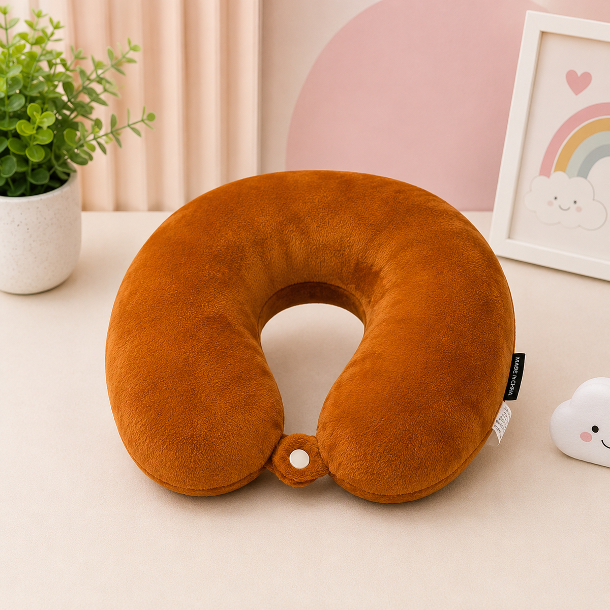 Brown Plush Travel Neck Pillow