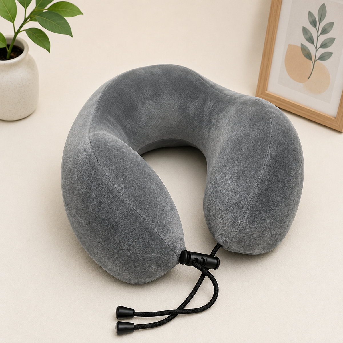 Grey Plush Travel Neck Pillow