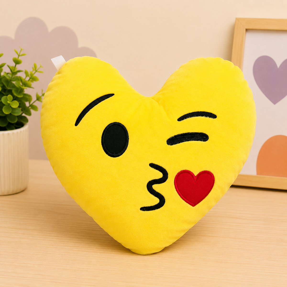 Winky Kiss Heart Plush Cushion