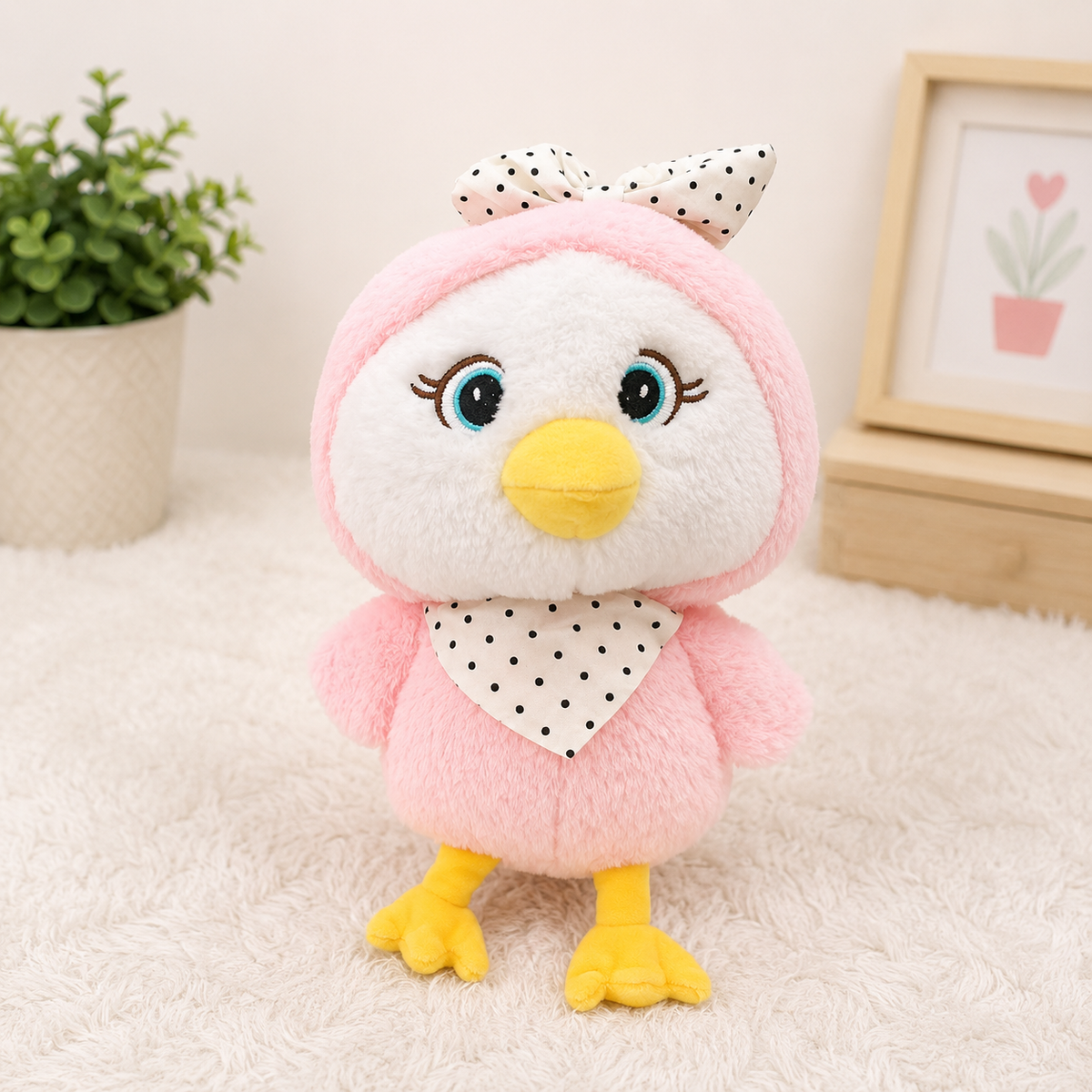 Pink Duck Plush Stuffed Toy with Bow - 20cm