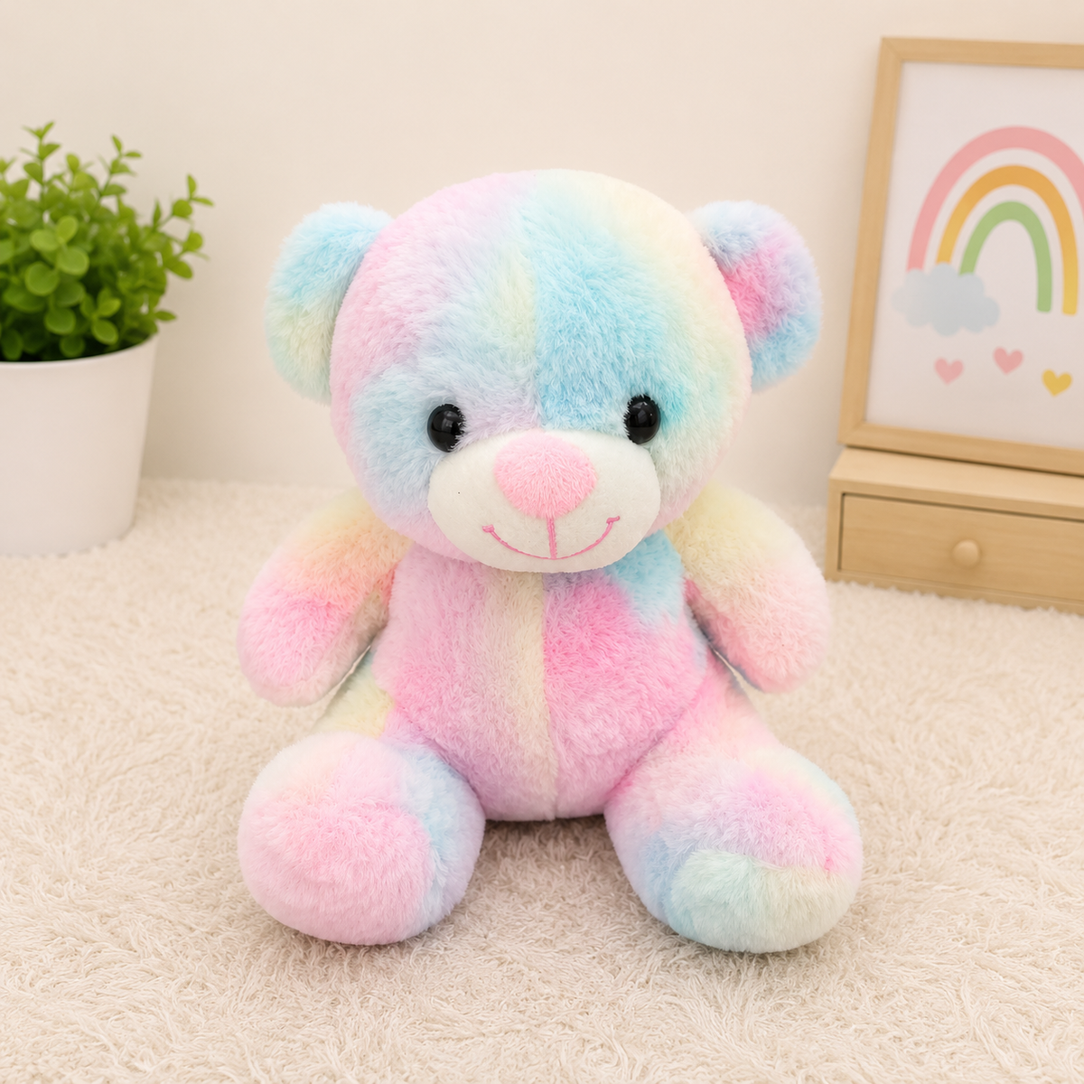 Pastel Rainbow Teddy Bear Plush Stuffed Toy - 20cm