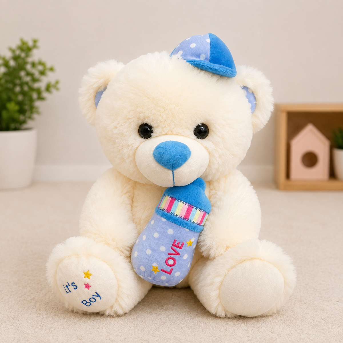 Blue Cap Teddy Bear Plush Toy - 15cm