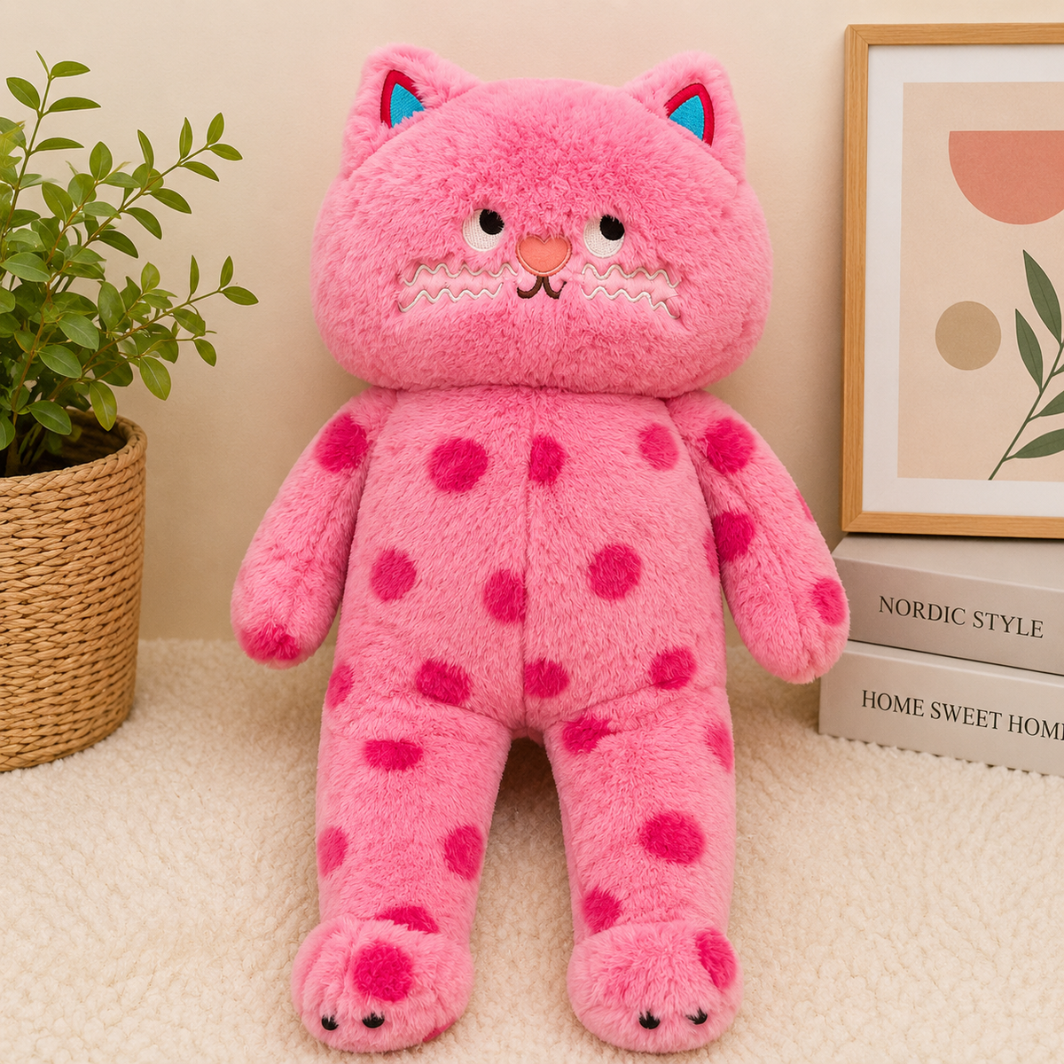 Cute Pink Polka Dot Cat Plush Soft Toy - 60cm