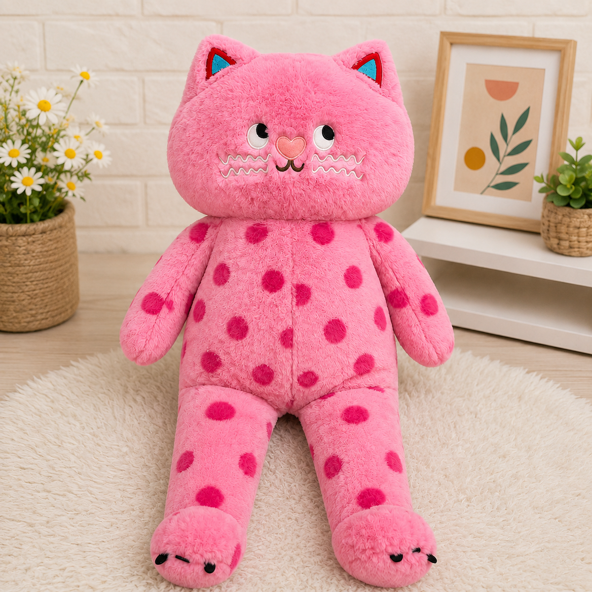 Cute Pink Polka Dot Cat Plush Soft Toy - 90cm