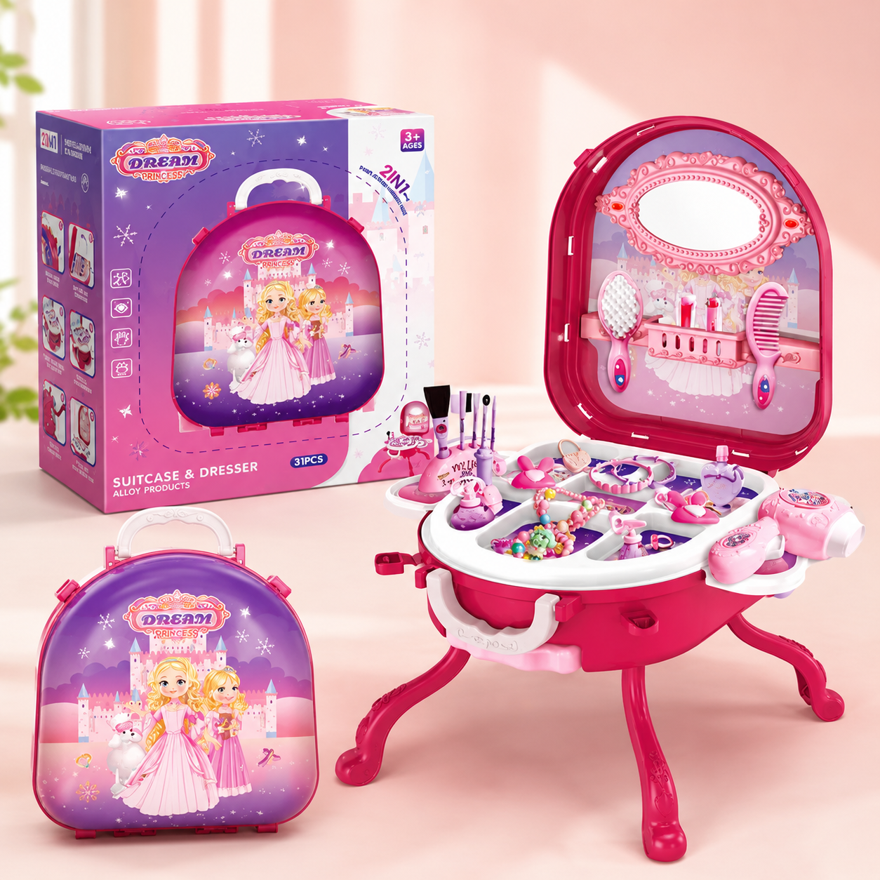 2-in-1 Princess Suitcase Dressing Table Play Set