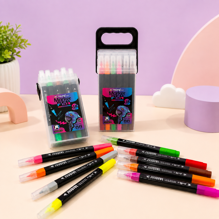 18 Colors Dual Tip Marker Pen Set