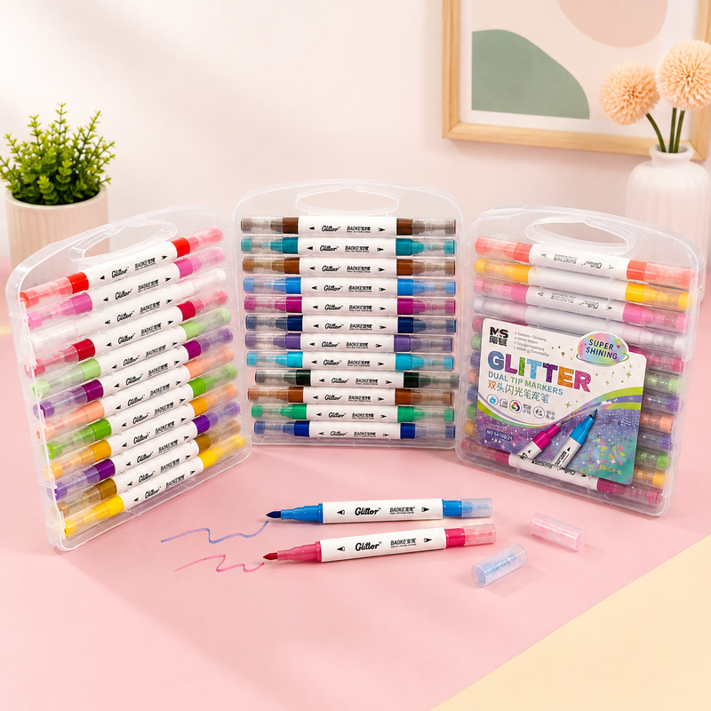 24 Colors Dual Tip Glitter Marker Pen Set