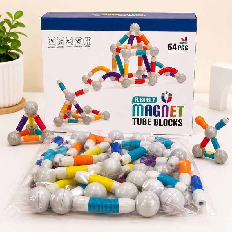 64 PCS Flexible Magnetic Tube Blocks Building Set