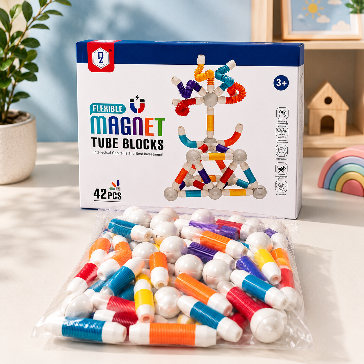 42 PCS Flexible Magnetic Tube Blocks Building Set