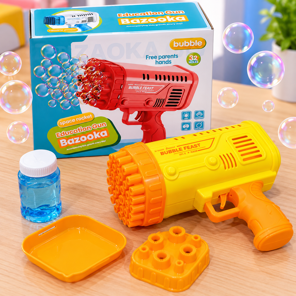 32-Hole Automatic Bubble Bazooka Gun for Kids