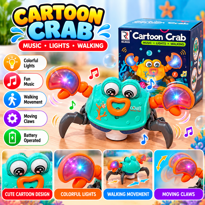 Interactive Cartoon Crab Walking Toy with Lights & Music