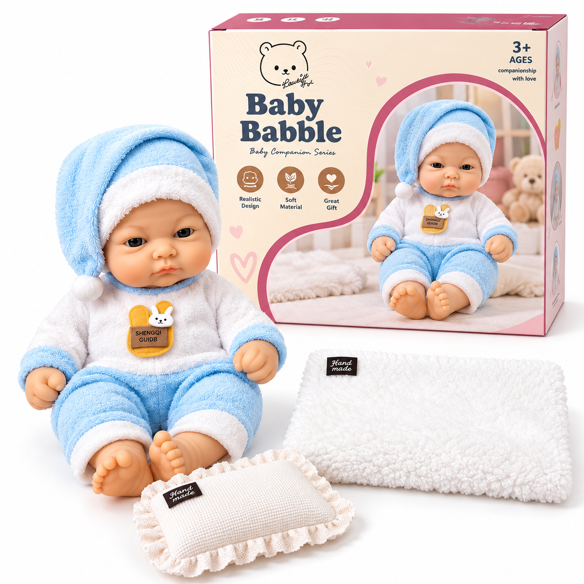 Realistic Baby Doll with Pillow & Soft Blanket Set