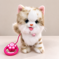Interactive Walking & Meowing Plush Cat Toy with Wired Paw Remote - White & Brown