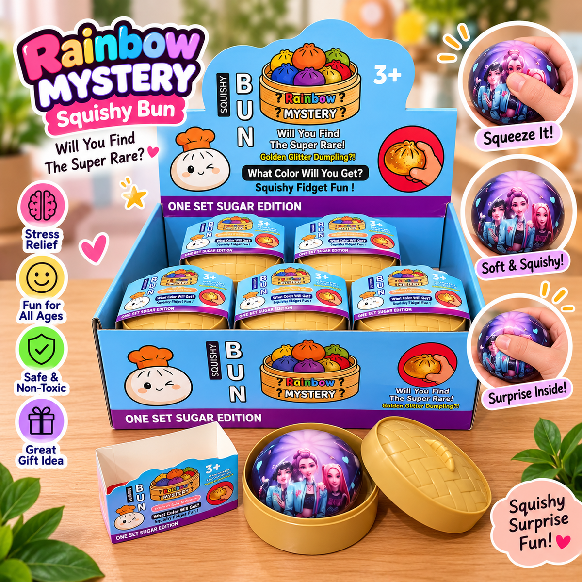 Rainbow Mystery Character Squishy Ball – Soft Squeezing Surprise Toy