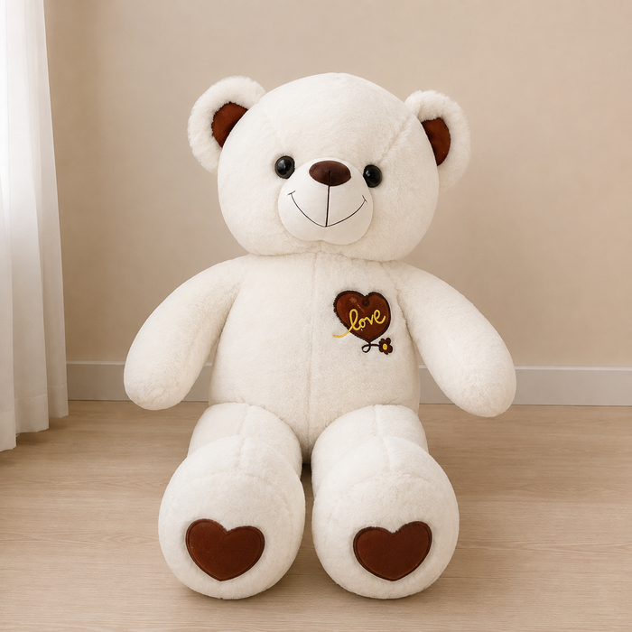 White Love Heart Giant Teddy Bear Plush Toy - 3 Feet