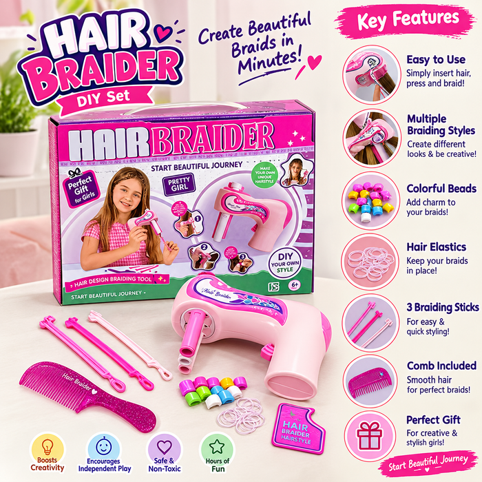 Kids DIY Hair Braider Styling Set with Colorful Beads & Accessories