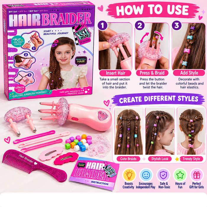 DIY Electric Hair Braider Styling Set for Girls