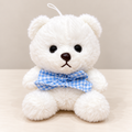 White Teddy Bear Plush Stuffed Toy with Blue Bow (15cm)