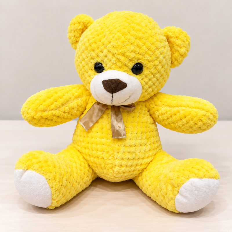Yellow Teddy Bear Plush Stuffed Toy with Bow (15cm)