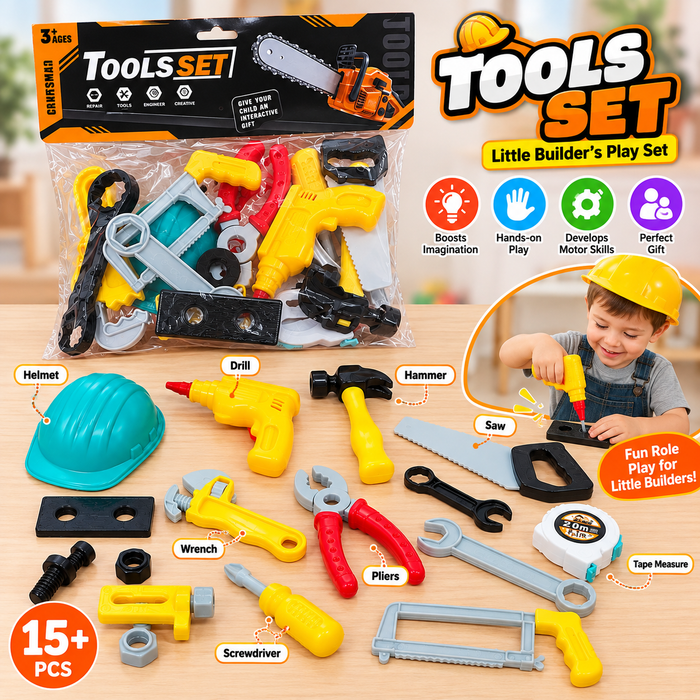 Kids Pretend Play Tool Set with Safety Helmet &amp; Construction Accessories