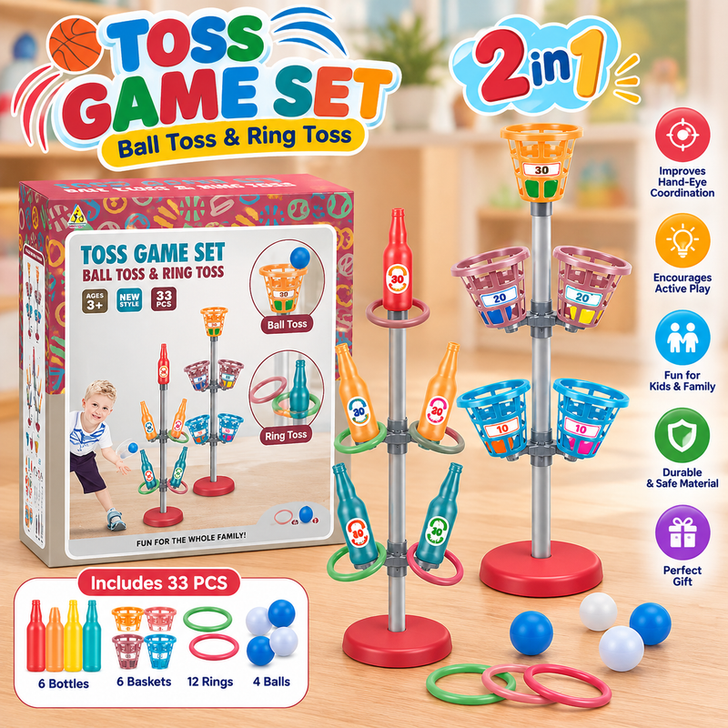 2-in-1 Kids Ball Toss &amp; Ring Toss Game Set (33 Pieces)