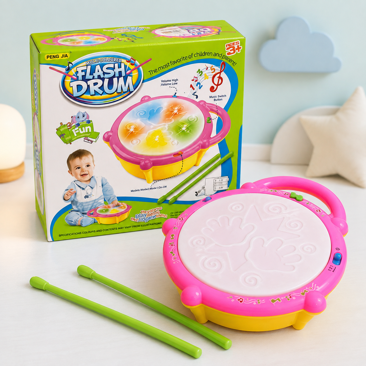 Multi-Coloured Flash Drum Musical Toy