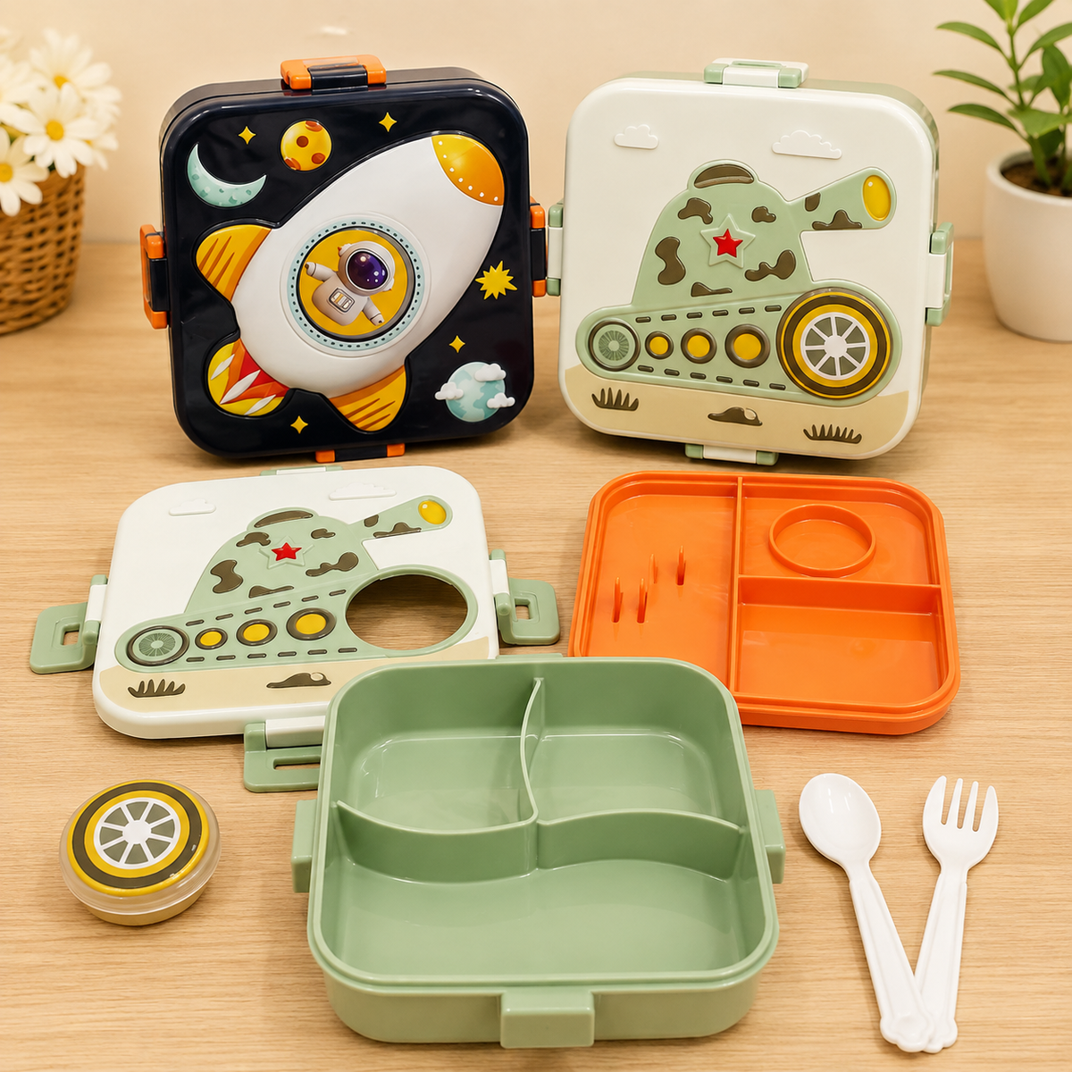 Kids Space & Army Theme Compartment Lunch Box