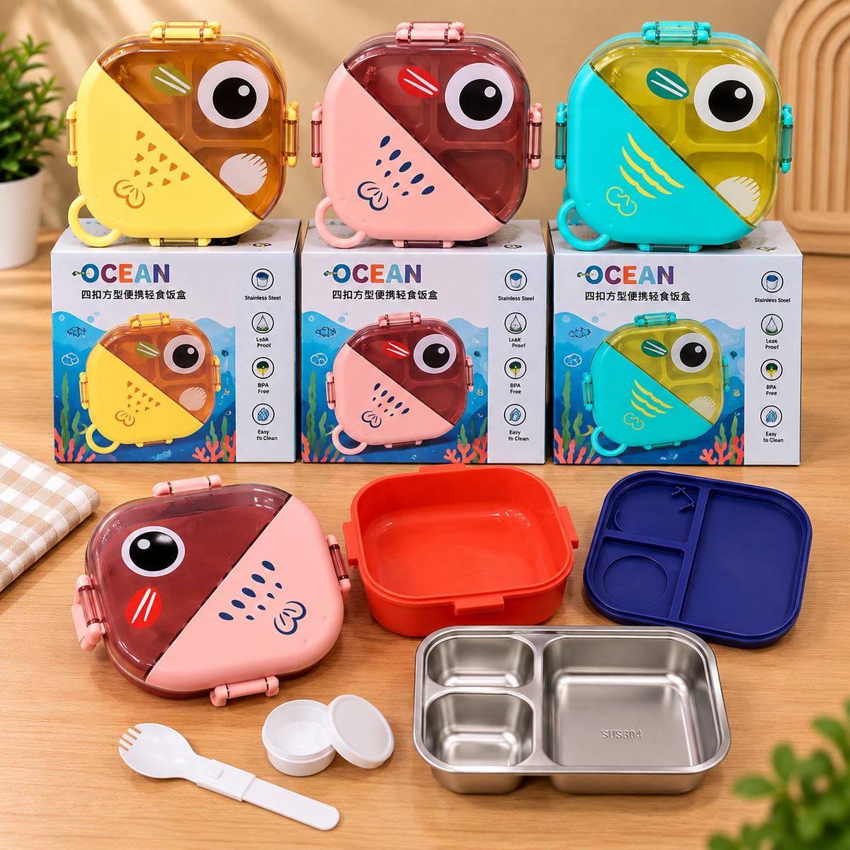 Fish-Shaped Stainless Steel Kids Lunch Box.
