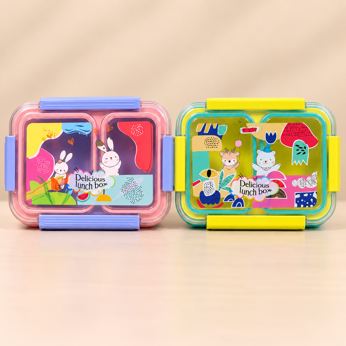 Cute Cartoon Dual-Compartment Kids Lunch Box