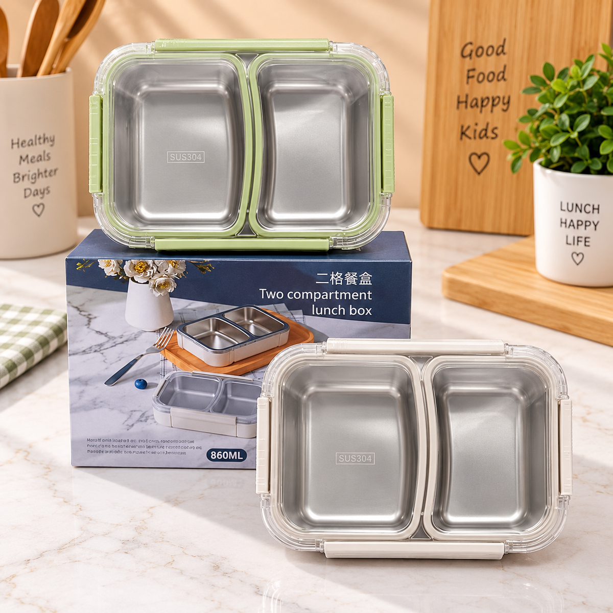 Two Compartment Stainless Steel Lunch Box