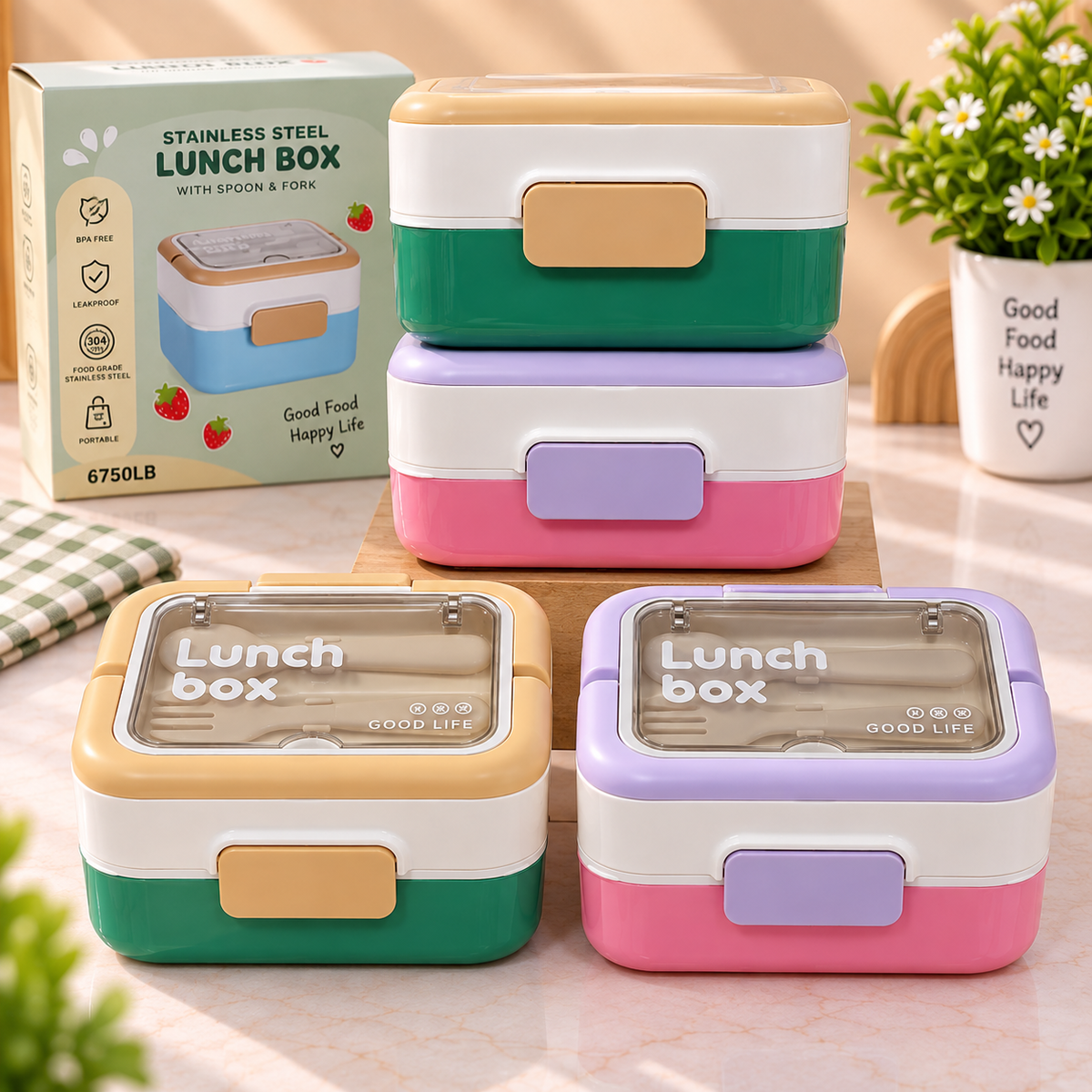 Stainless Steel Lunch Box with Cutlery