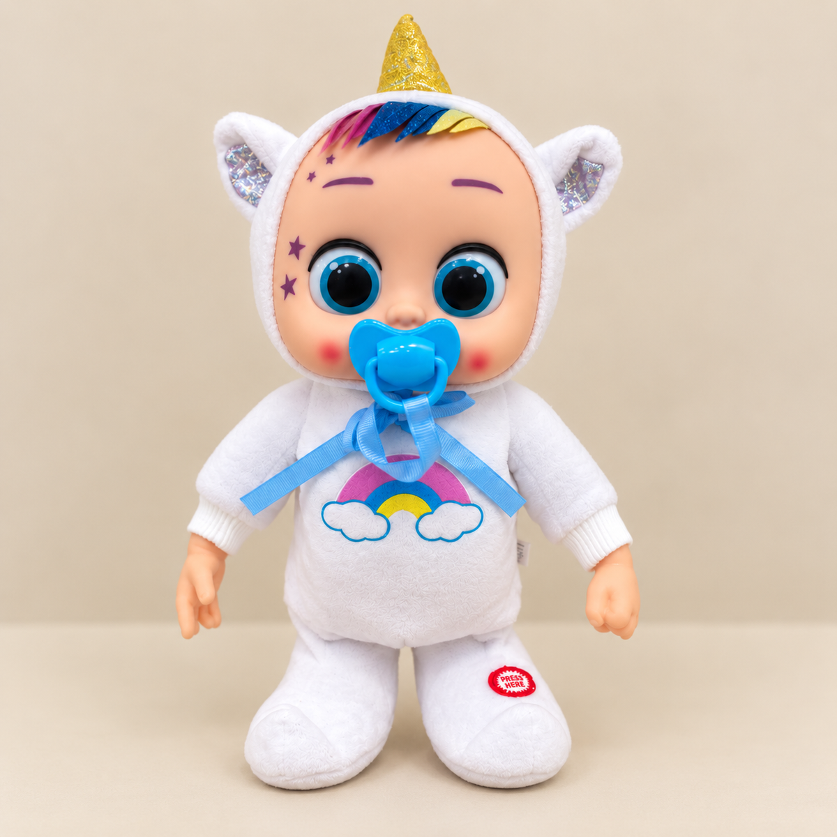 White Unicorn Baby Doll with Pacifier