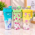 Floral Printed Travel Tumbler with Lid & Handle