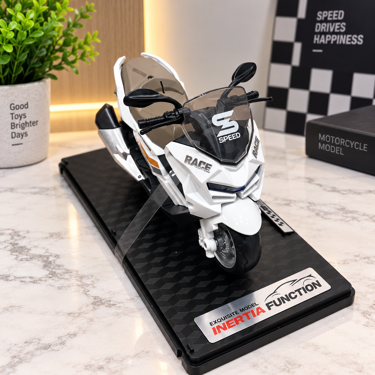 Realistic Racing Scooter Motorcycle Model Toy with Display Base
