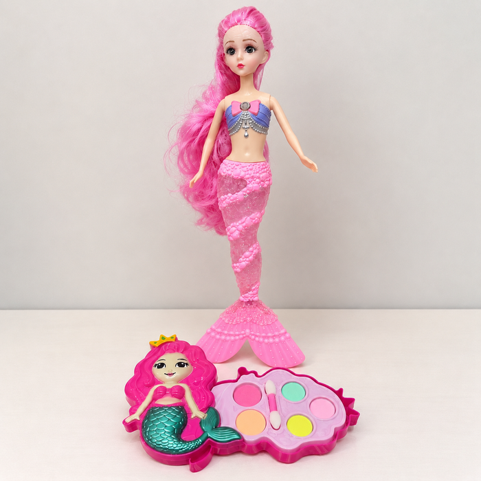 Mermaid Doll with Kids Makeup Palette Set