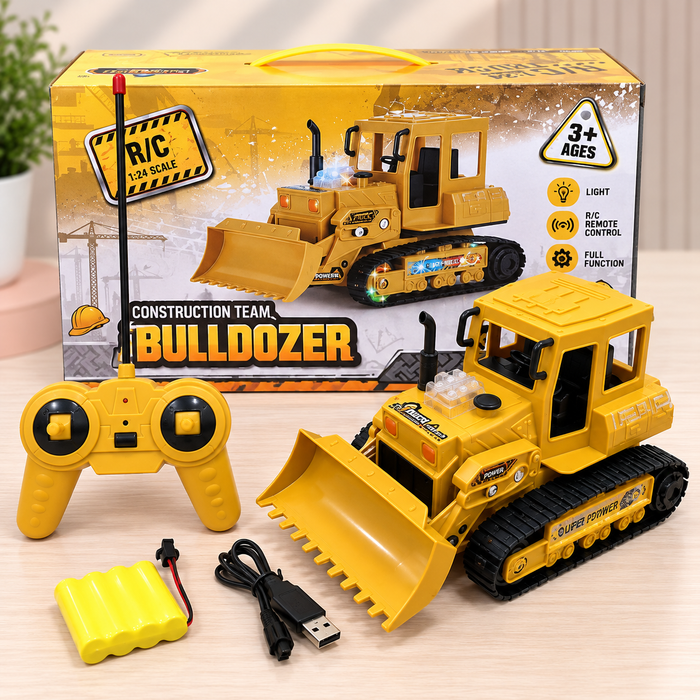 Remote Control Construction Bulldozer with Lights & Rechargeable Battery