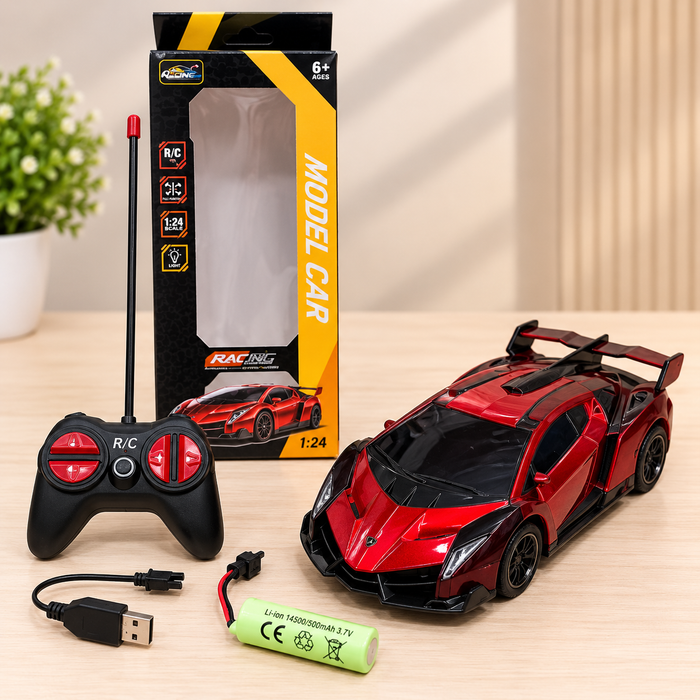 1:24 Remote Control Sports Car with Lights & Rechargeable Battery