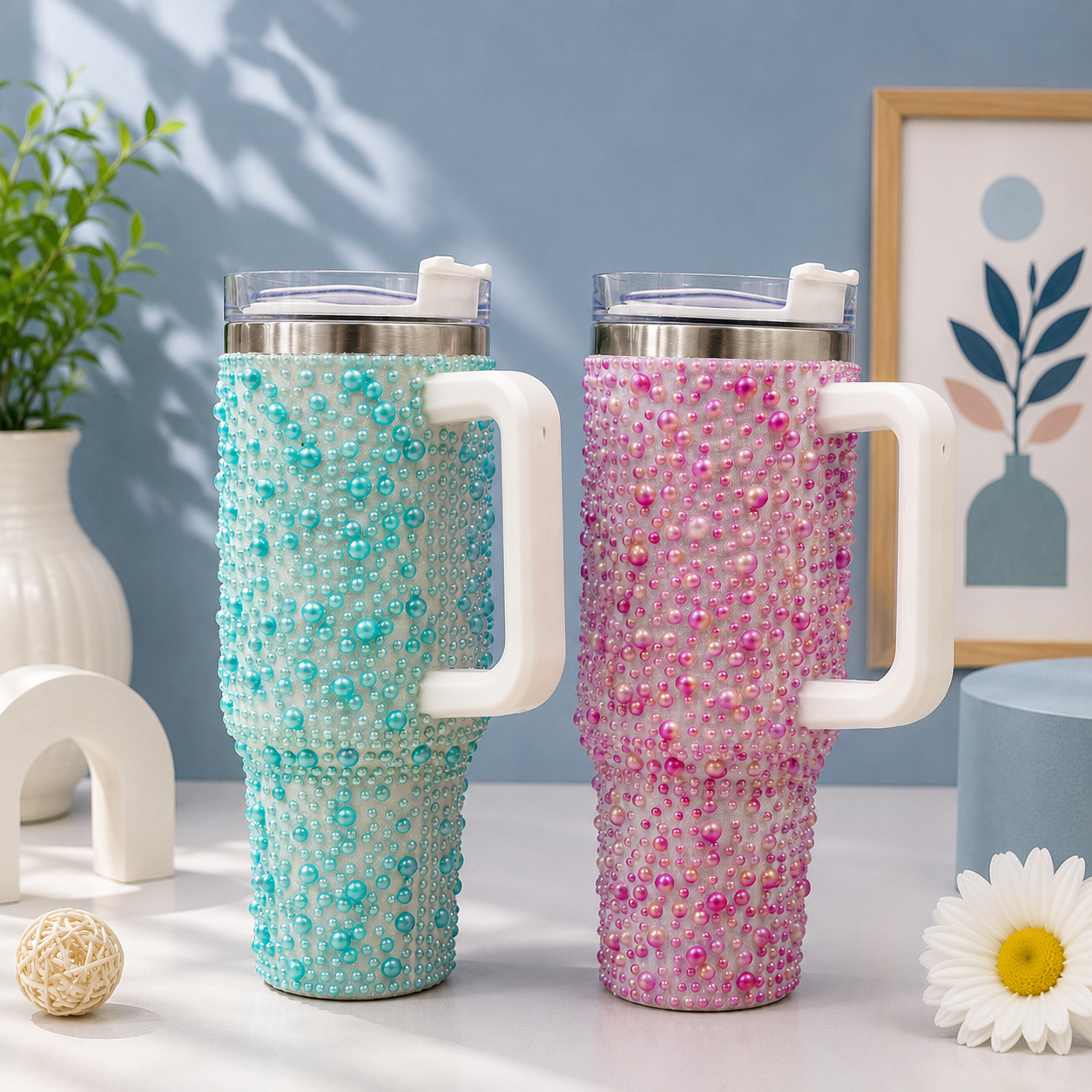 Pearl Embellished Insulated Tumbler
