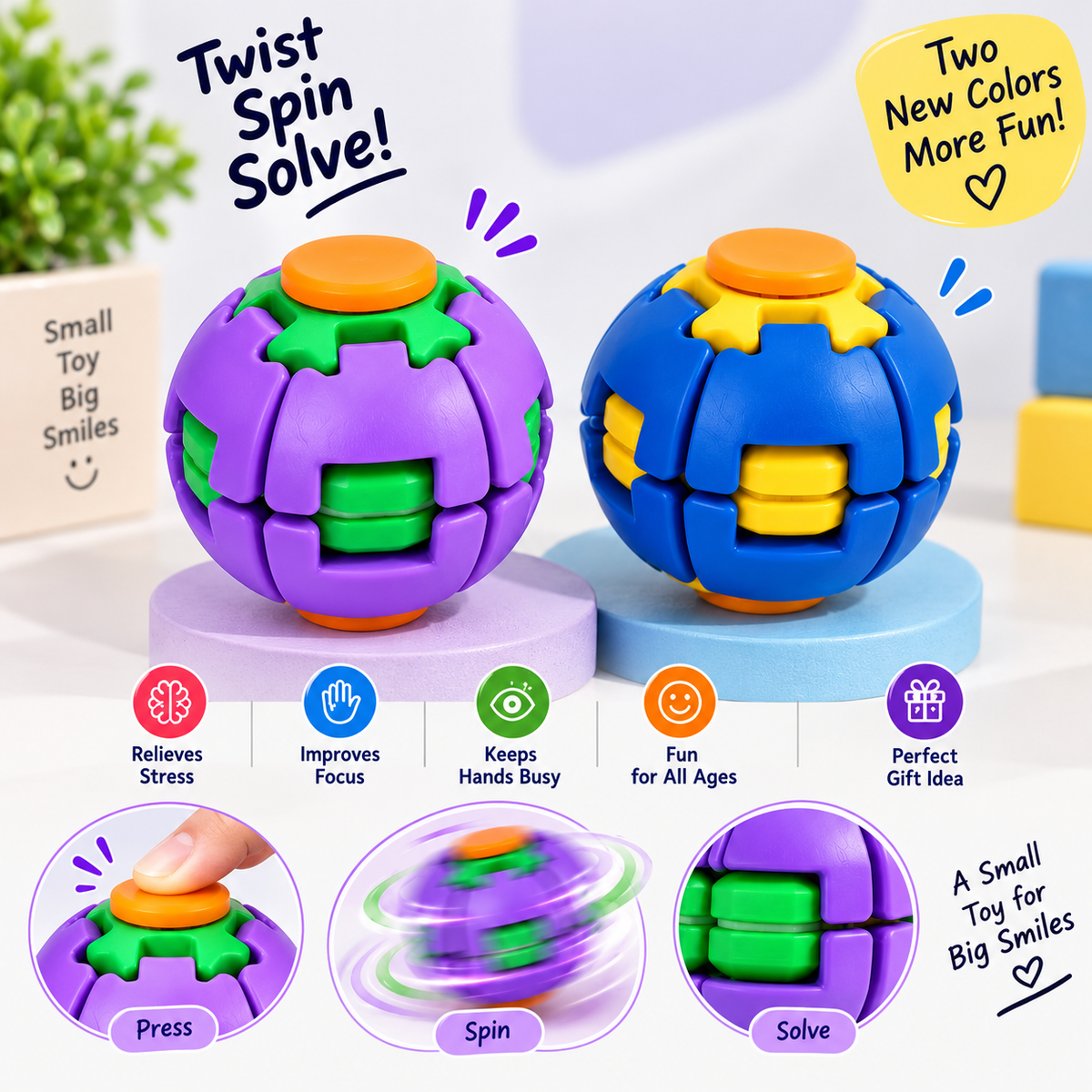 Press & Spin Fidget Ball – Stress Relief & Focus Toy
