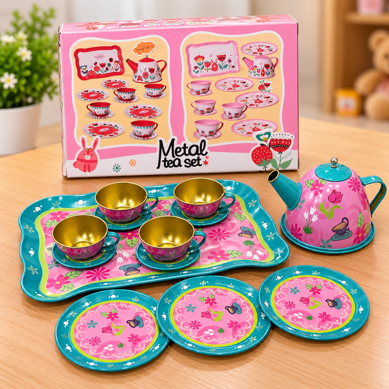 Floral Metal Tea Set for Kids