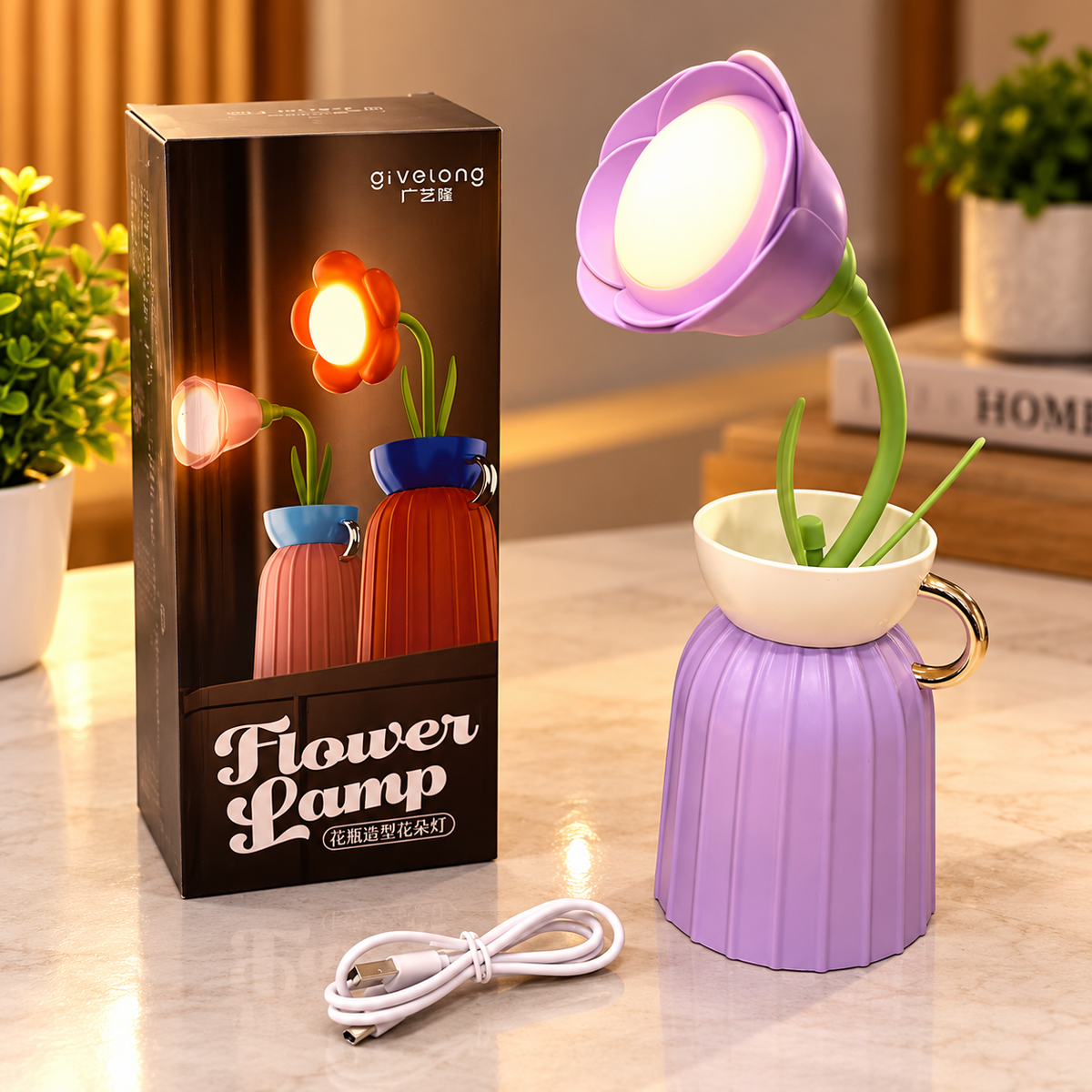 Cute Flower LED Lamp with Decorative Vase Design
