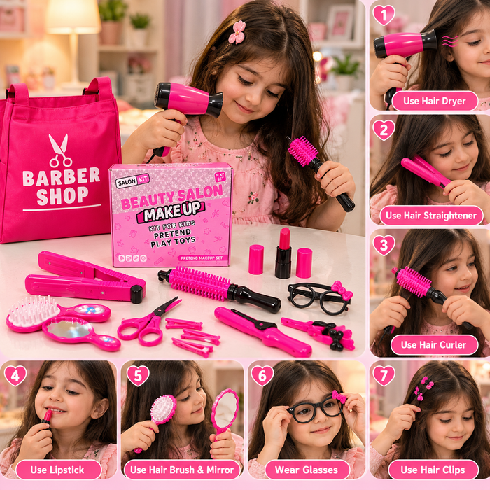 Beauty Salon Makeup & Hair Styling Play Set for Kids